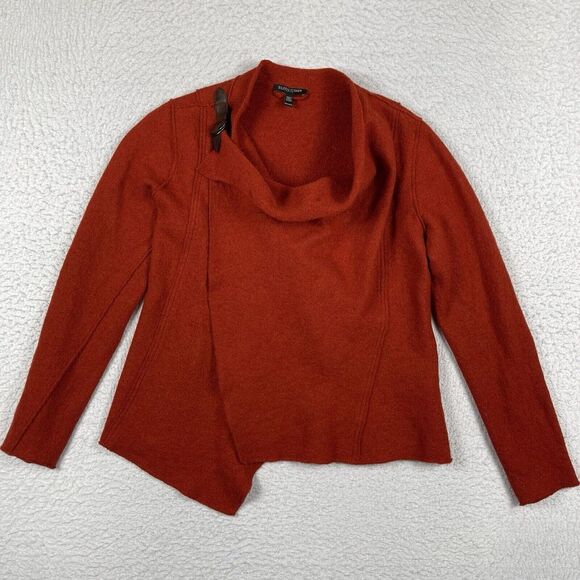 Eileen Fisher Sweater Womens Petite Medium Wool Leather Trim Asymmetrical Mature - Picture 1 of 16